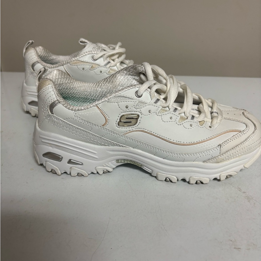 Skechers Women's White and Metallic Silver Platform Sneakers